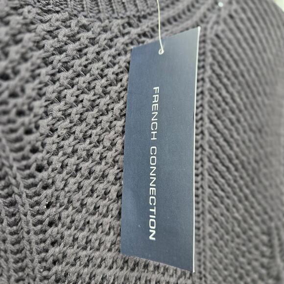 NWT French Connection Mens M Black Sweater Transfer Rib Crewneck Jumper Long - Picture 6 of 15